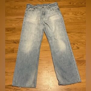 Men's Gap Loose Straight Fit 1969 Light Blue Jeans with Distressing Button Fly